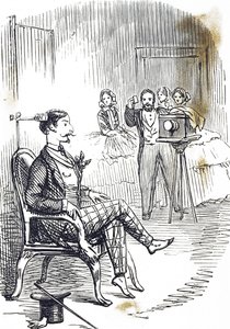 Tegneserie som viser en hodeklemme som brukes for å holde fotografens motiv i ro av John Tenniel