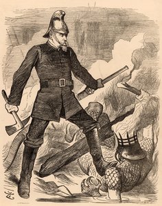Eyre Massey Shaw bekjemper brann, fra "Punch" London, 20. august 1887 (gravering) av John Tenniel