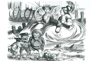 Frankrike og Storbritannia ser på barna (John Bull, Mr Punch og Napoleon III). Dette året markerte 50 år med fred mellom Frankrike og Storbritannia og begynnelsen på Entente Cordiale. John Tenniel tegneserie fra 