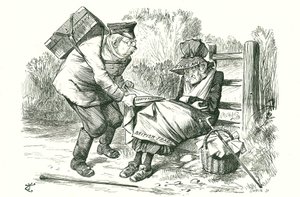Tyskland stjeler Storbritannias posisjon som verdensledende innen handel og produksjon. Tegneserie av John Tenniel fra Punch, 5. september 1896. av John Tenniel