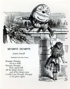 Humpty Dumpty, illustrasjon for barnerimet av Lewis Carroll (1832-98) av John Tenniel