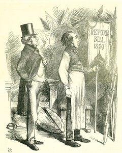 Politisk økonomi: Reform av parlamentet - utvidelse av franchisen. Disraeli (kansler) og Derby (statsminister) støver av reformforslaget. I 1867 introduserte Disraeli et nytt lovforslag. John Tenniel tegneserie fra Punch, London av John Tenniel