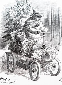 Julenissen raser gjennom snøen. Av John Tenniel (1820-1914), en engelsk illustratør, grafisk humorist og politisk tegneserieskaper av John Tenniel