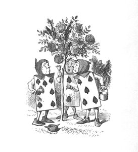 Spillekortene som maler rosebuskene, 1889 av John Tenniel