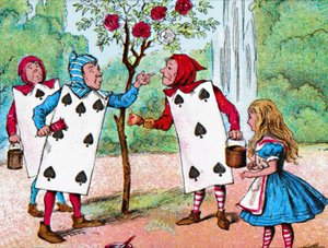 Spillekortene som maler rosebuskene, c1910 av John Tenniel