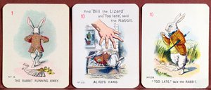 Tre Happy Family-kort som viser karakterer fra Alice in Wonderland av Lewis Carroll av John Tenniel