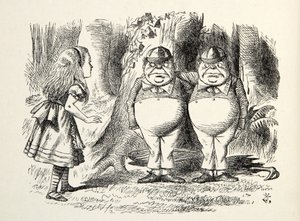 Tweedledum og Tweedledee, illustrasjon fra Through the Looking Glass, av Lewis Carroll (1832 - 98), 1872 av John Tenniel