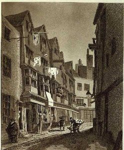"View of the Southern Extremity of Thieving Lane (fra sene år kalt Bow Street)...", tegnet 1807, gravert av W.M. Fellows, pub. 1807 (gravering) av John Thomas (after) Smith