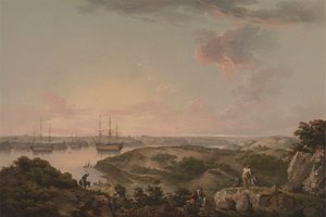 Port Mahon, Minorca med britiske krigsmenn ved anker av John Thomas Serres
