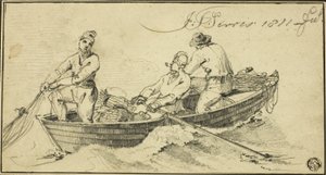 Tre fiskere i en båt av John Thomas Serres