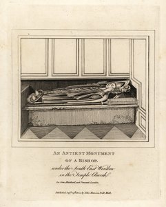 Gammelt monument av en biskop under det sørøstlige vinduet til Temple Church fra 1100-tallet, London av John Thomas Smith