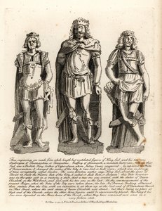 Den britiske kong Lud og sønnene hans Angrogeus og Theomantius (Temantius), reparatør av murene til Trinovantum, senere Caer Lud eller Luds by, 66AD