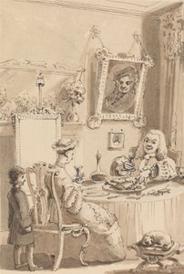 Hogarth drikker det første glasset vin med sin kone - Hundene deres holder respektfull avstand av John Thomas Smith