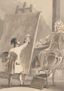 Hogarth maler sitt bilde av kaptein Coram for Foundling Hospital av John Thomas Smith