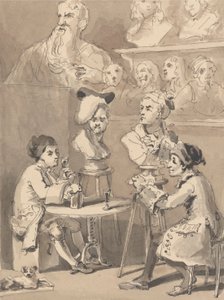 Hogarth sitter til Roubiliac for sin byste av John Thomas Smith