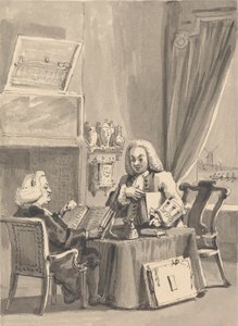 Hogarth ber sin skytsbiskop Hoadley se over MS hans. 'Skjønnhetsanalyse' av John Thomas Smith