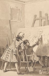 Hogarth-maler 'The Lady's Last Stake', i nærvær av Lord Charlemont av John Thomas Smith