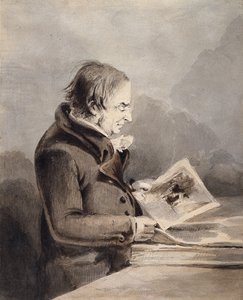 J.M.W. Turner In The British Museum (brunt og grått blekk vaskes over blyant på hvitt papir) av John Thomas Smith