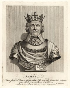 Kong James I av England tatt fra en bronsebyste over inngangen til bankettrommet i Whitehall av John Thomas Smith