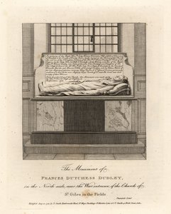 Monument til Lady Frances Kniveton, hertuginne av Dudley, kone til Sir Gilbert Kniveton, i kirken St Giles in the Fields