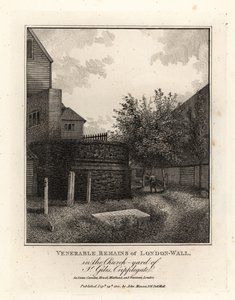 Rester av den romerske London-muren i kirkegården til St Giles, Cripplegate av John Thomas Smith