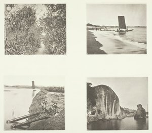 A Country Road nær Taiwanfu, A Catamaran, Chain Pumps, Rock Inscriptions, Amoy, ca. 1868. av John Thomson