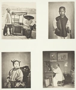 En Hong-Kong Sedan-stol, en kinesisk skolegutt, en kinesisk jente, en Hong-Kong-kunstner, ca. 1868. av John Thomson