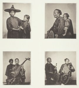 Båtjenter, en kantonbåtkvinne og barn, musikere, musikere, ca. 1868. av John Thomson