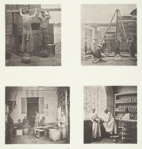 Rullende duftende kapers og krutt-te, veiing av te for eksport, et tehus..., ca. 1868. av John Thomson