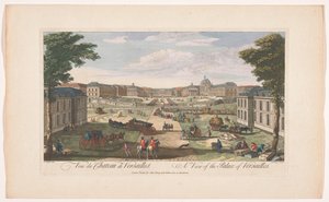 Utsikt over forsiden av slottet i Versailles Utsikt over slottet i Versailles (tittel på objekt)