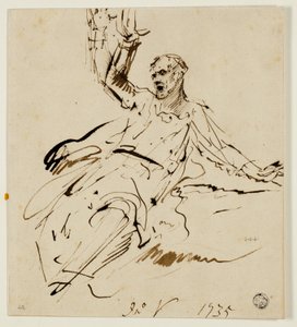 Sittende mannsfigur med hevet arm av John Vanderbank