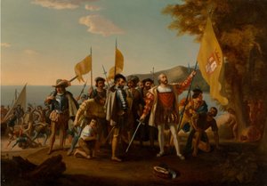 The Landing of Columbus , andre halvdel av 1800-tallet.. av John Vanderlyn after
