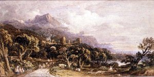 Landskap med slott og fjell av John Varley