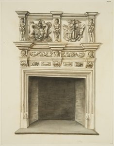 Skorsteinsstykke i tidligere bolig til Sir John Knight, Temple Street (blyant og akvarell på papir) av John W. Brett