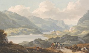 The Lakes of Llanberis - fra veien fra Caernarfon Skal til Llanberis, Caernarfonshire av John Warwick Smith
