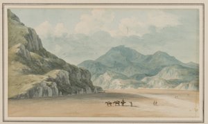 Utsikt over Fraeth Mawr Sands, mot Snowdon, ved å krysse dem mellom Penmorsa og Cynant, Merionethshire, 21. juli 1795 (wc på papir) av John Warwick Smith