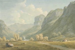 Landsbyen Stonethwaite og Eagle Cragg, Borrowdale av John Warwick Smith