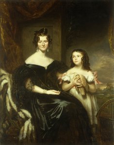 Portrett av en elegant dame og hennes datter