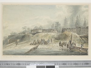 F.23 A View of the Habitations in Nootka Sound, ca. 1773-84 (akvarell) av John Webber