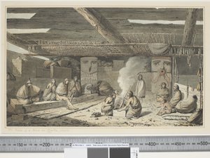 F.24 The Inside of a House in Nootka Sound, ca. 1773-84 (akvarell) av John Webber