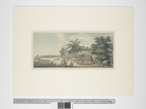 F.3 A view at Anamooka, ca. 1773-84 (akvarell- og trykkgraveringer) av John Webber