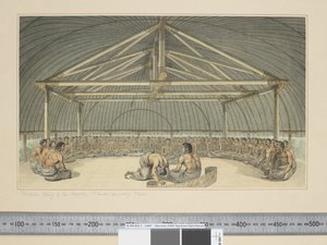 F.7 Poulaho, kongen av de vennlige øyene, drikker Kava, ca. 1773-84 (akvarell) av John Webber