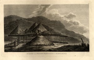 Sommer- og vinterhabitater i Kamchatka fra reisen til Stillehavet, 1785 av John Webber