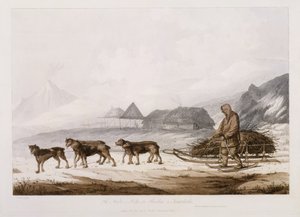 The Narta, eller Sledge for Burdens i Kamtschatka, fra "Views in the South Seas", pub. 1789 av John Webber