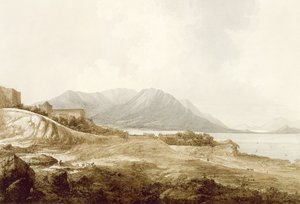 Utsikt i Macao inkludert Residence of Camoens hvor han skrev sin Lusiad, fra "Views in the South Seas", pub. 1788 av John Webber