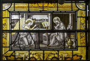 Oxford, Trinity College, James Powell & Sons, John William Brown (1842-1928), The Annunciation, 1885 av John William Brown