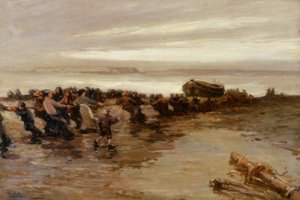 Hauling up the Lifeboat, Holy Island, ca. 1910-20 av John William Gilroy