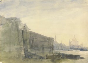 Themsen, tidlig morgen, mot St. Paul's av John William Inchbold