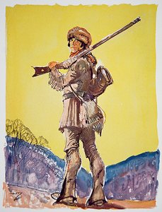 Davy Crockett (farge litho) av John William Jr. Thomason