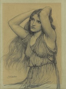 Flora (svart kritt på buff-papir) av John William Waterhouse